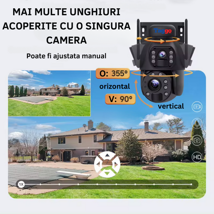 Camera Supraveghere WIFI 3K Ultra HD 20X ZOOM, Dual Camera, Incarcare Solara, Rotire Din Aplicatie, Rezistenta La Apa IP 66 - Taggo.ro