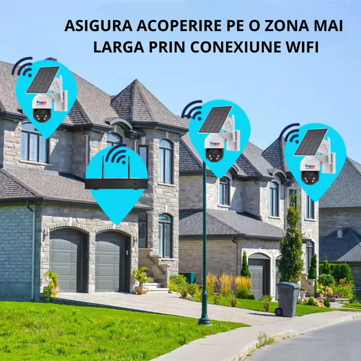 Sistem Supraveghere 4 Camere Exterior 360 Wireless Profesional cu Incarcare Solara, 4 Canale HD 4MP NVR IR 30m - Taggo.ro