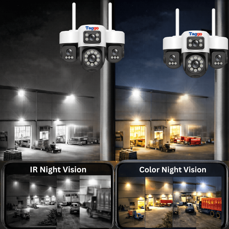 Camera de Supraveghere Cu 4 lentile, 16MP, Conexiune WIFI, Night Vision Full Color si Detectie Miscare, IP66 - Taggo.ro