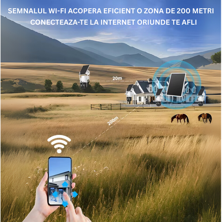 Kit Complet Supraveghere Solara 4G – 4 Camere PTZ + Router Wi-Fi cu Autonomie 30000mAh, Detectie Miscare, Audio Bidirectional, Protectie IP66 - Taggo.ro