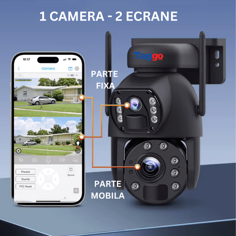 Camere de supraveghere WIFI 3K Ultra HD cu zoom 50X, duală, rezistentă la apă IP66, încărcare solară și control din aplicație.