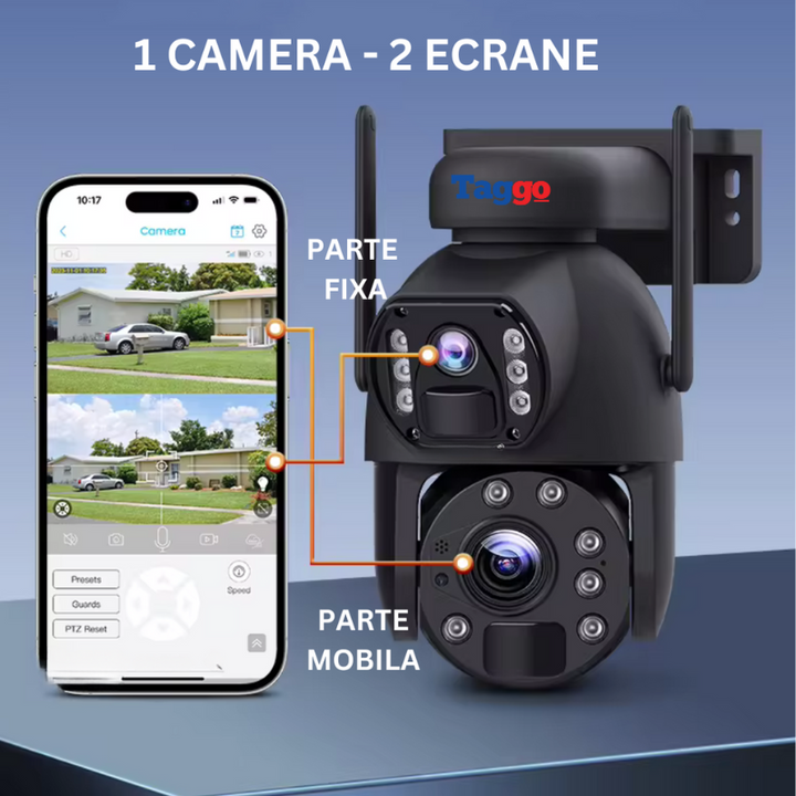 Camera Supraveghere WIFI 3K Ultra HD 20X ZOOM, Dual Camera, Incarcare Solara, Rotire Din Aplicatie, Rezistenta La Apa IP 66 - Taggo.ro