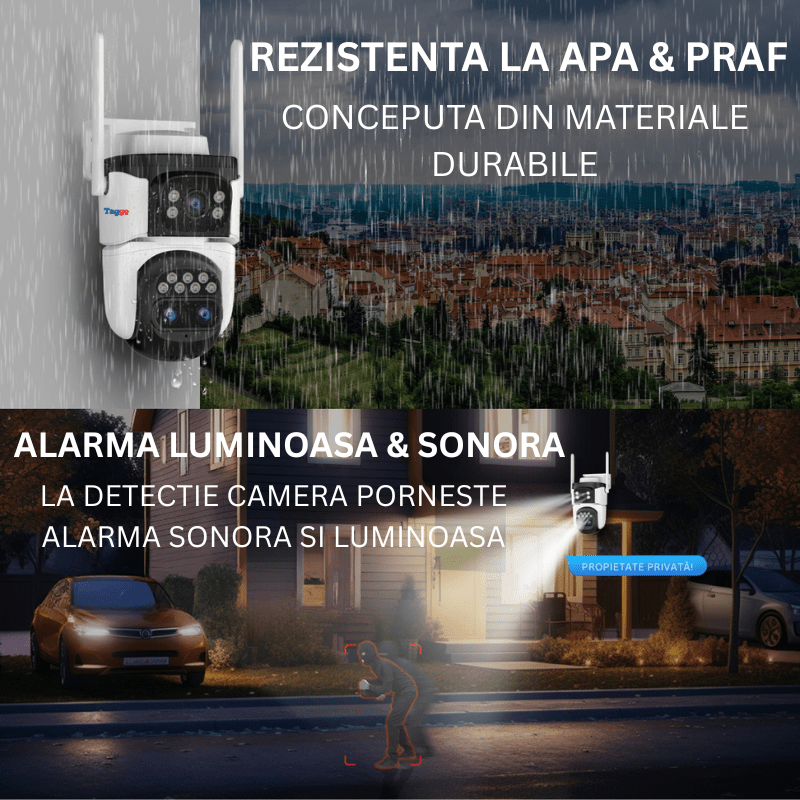 Camera de supraveghere WIFI VSTARCAM cu 3 lentile, rezoluție 6K, zoom 10x, notificări și control din aplicație.