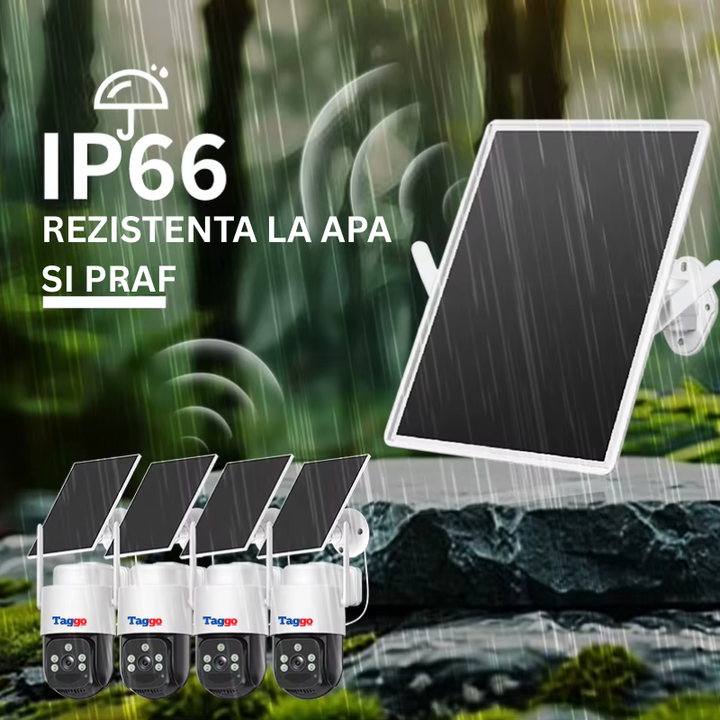 Kit Complet Supraveghere Solara 4G – 4 Camere PTZ + Router Wi-Fi cu Autonomie 30000mAh, Detectie Miscare, Audio Bidirectional, Protectie IP66 - Taggo.ro