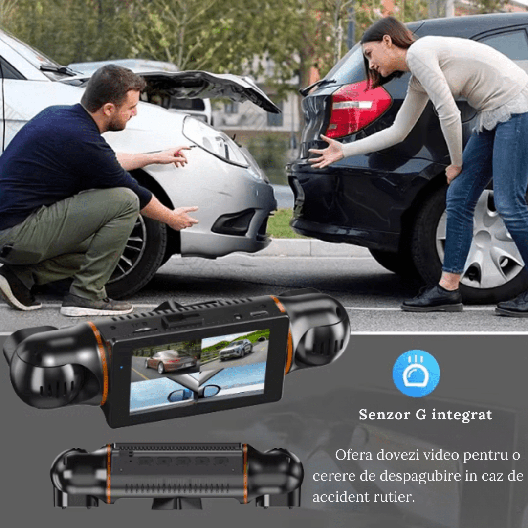 Camera auto Crocodil Taggo.ro cu 4 lentile, vedere nocturnă și înregistrare buclă pentru monitorizare 360°.