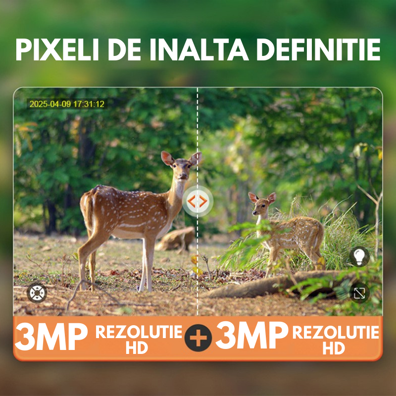 Camera de vânătoare Taggo.ro, camuflaj, 6MP, zoom 12X, IP66, conectivitate 4G, audio bidirecțional, control din aplicație.