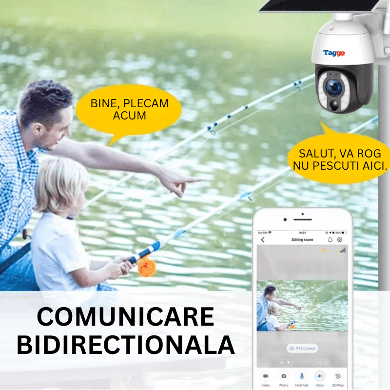 Camera de supraveghere Taggo.ro cu panou solar, 8MP, WiFi, zoom optic 20x și comunicare bidirecțională, imagine vizualizare clară