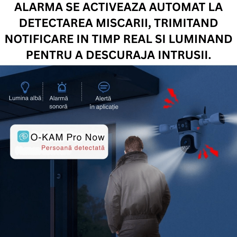 Camera de supraveghere WIFI 4K Taggo cu 9MP, 3 lentile, control din aplicație, comunicare bidirecțională, IP66.