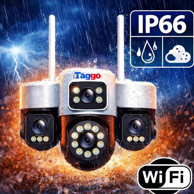 Camera de Supraveghere Cu 4 lentile, 16MP, Conexiune WIFI, Night Vision Full Color si Detectie Miscare, IP66 - Taggo.ro