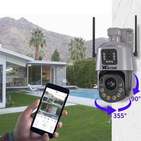 Camera de supraveghere 4G Taggo cu control din aplicație, detectare umană, rezistentă IP66, lentile 2, zoom 100x, cu cartele SIM.