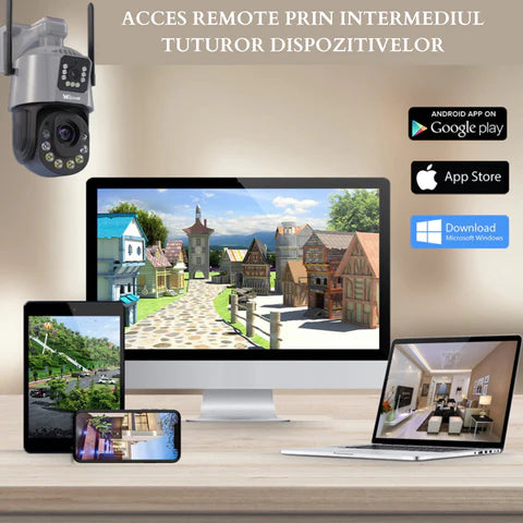 Camera Supraveghere cu Panou Solar si Conexiune WIFI, Rezolutie 6K ULTRA HD, Zoom Optic 100X, 2 Lentile - Taggo.ro