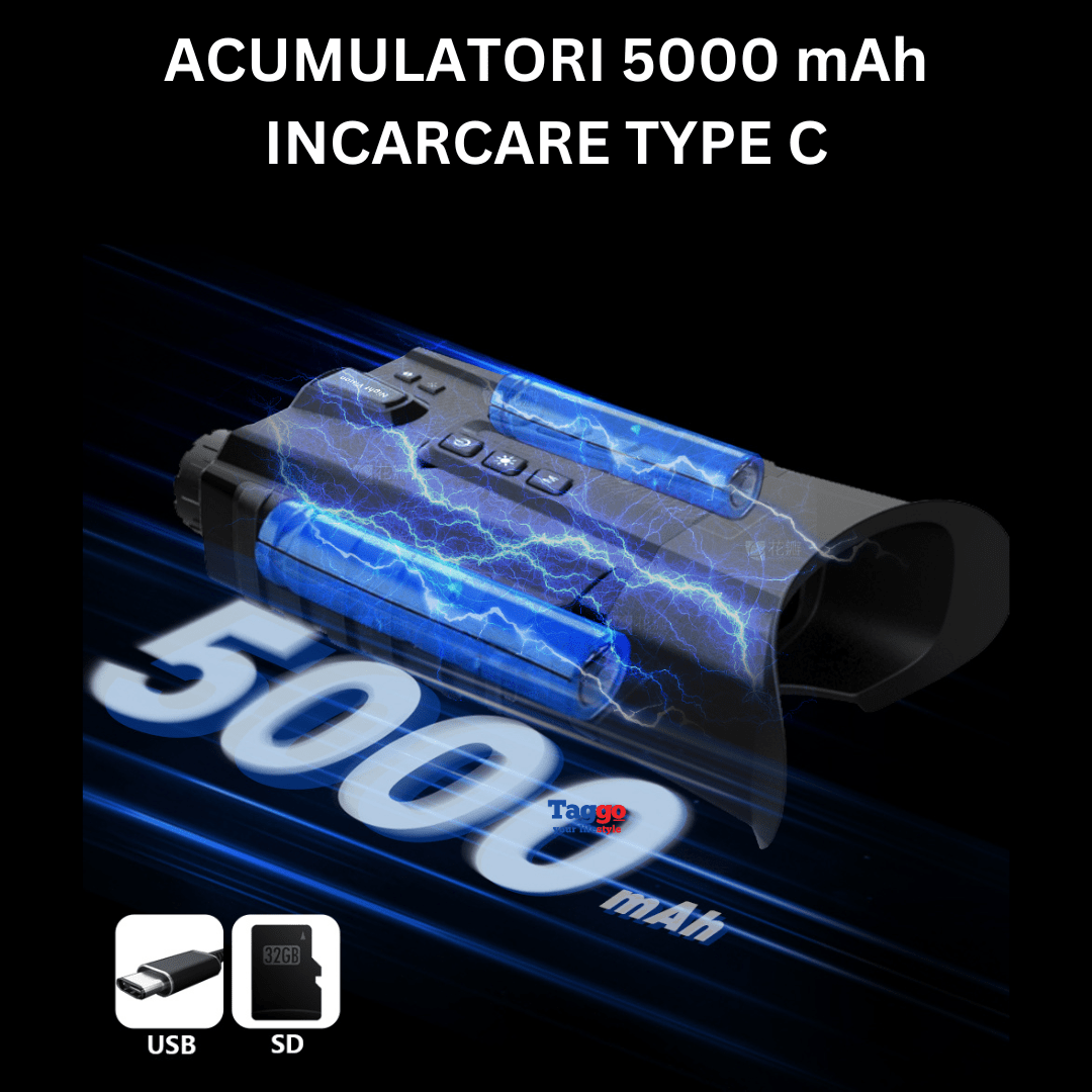 Acumulator de 5000mAh pentru binoclu digital profesional cu vedere nocturnă și zoom 8X, compatibil cu echipamente de vânătoare.