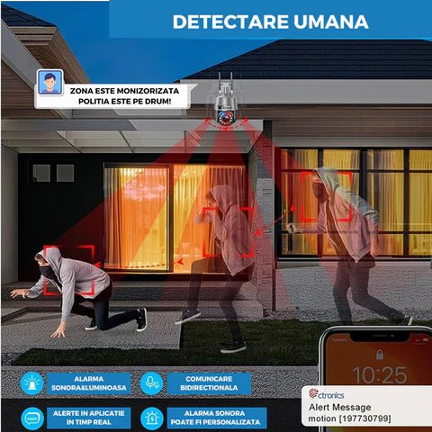 Cameră de supraveghere 4G 4K Ultra HD cu zoom 99X, rotire din aplicație, rezistentă la apă IP66, de la Taggo, cu lanternă luminoasă