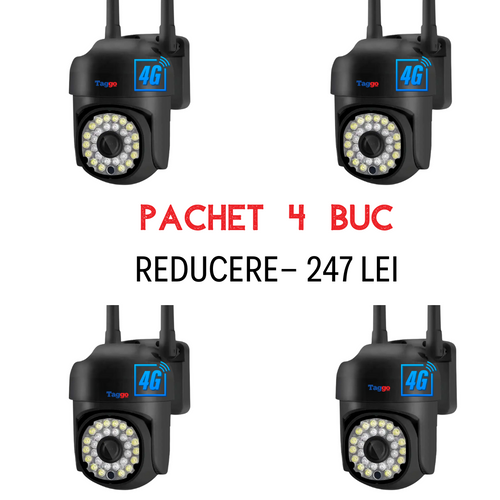 Pachet 4 bucati - REDUCERE 247 LEI Camera de supraveghere 4G Cartela SIM 5MP, Control din aplicatie, Urmarire automata, Rezistenta la apa IP66