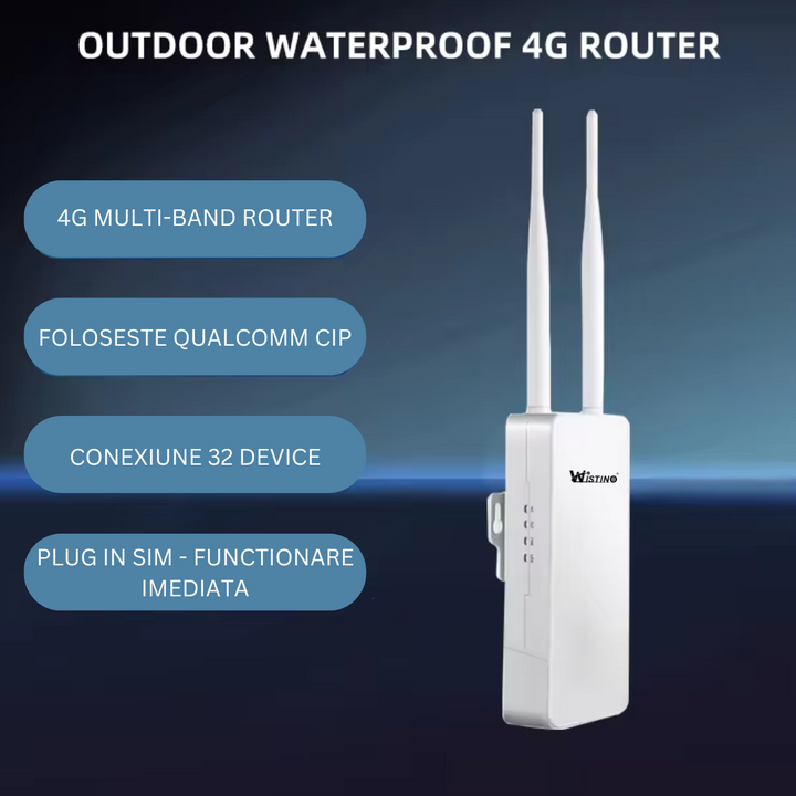 Router Exterior IP65 Wireless 300Mbps, Slot Cartela SIM 4G 5G, 2 antene externe, 2 x LAN, 12V - Taggo.ro