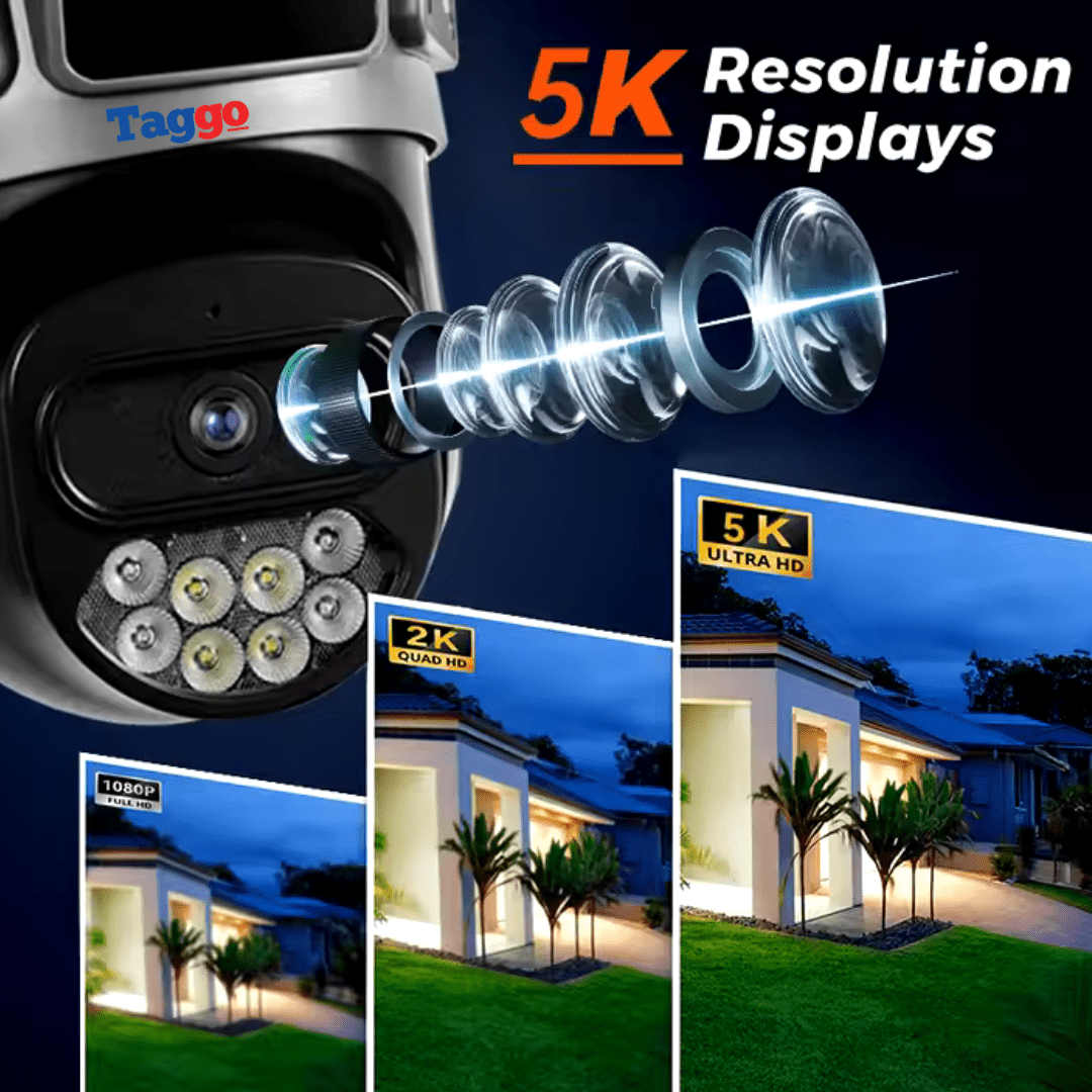 Camera de supraveghere WIFI 6K, 10MP, cu 3 ecrane, urmărire automată și control din aplicație, rezistentă la apă, în full color.