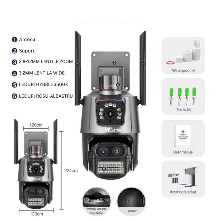 Camera de supraveghere WIFI 5K, 3 lentile, Zoom 8X, Control din aplicatie, Urmarire automata, Rezistenta la apa IP66 - Taggo.ro