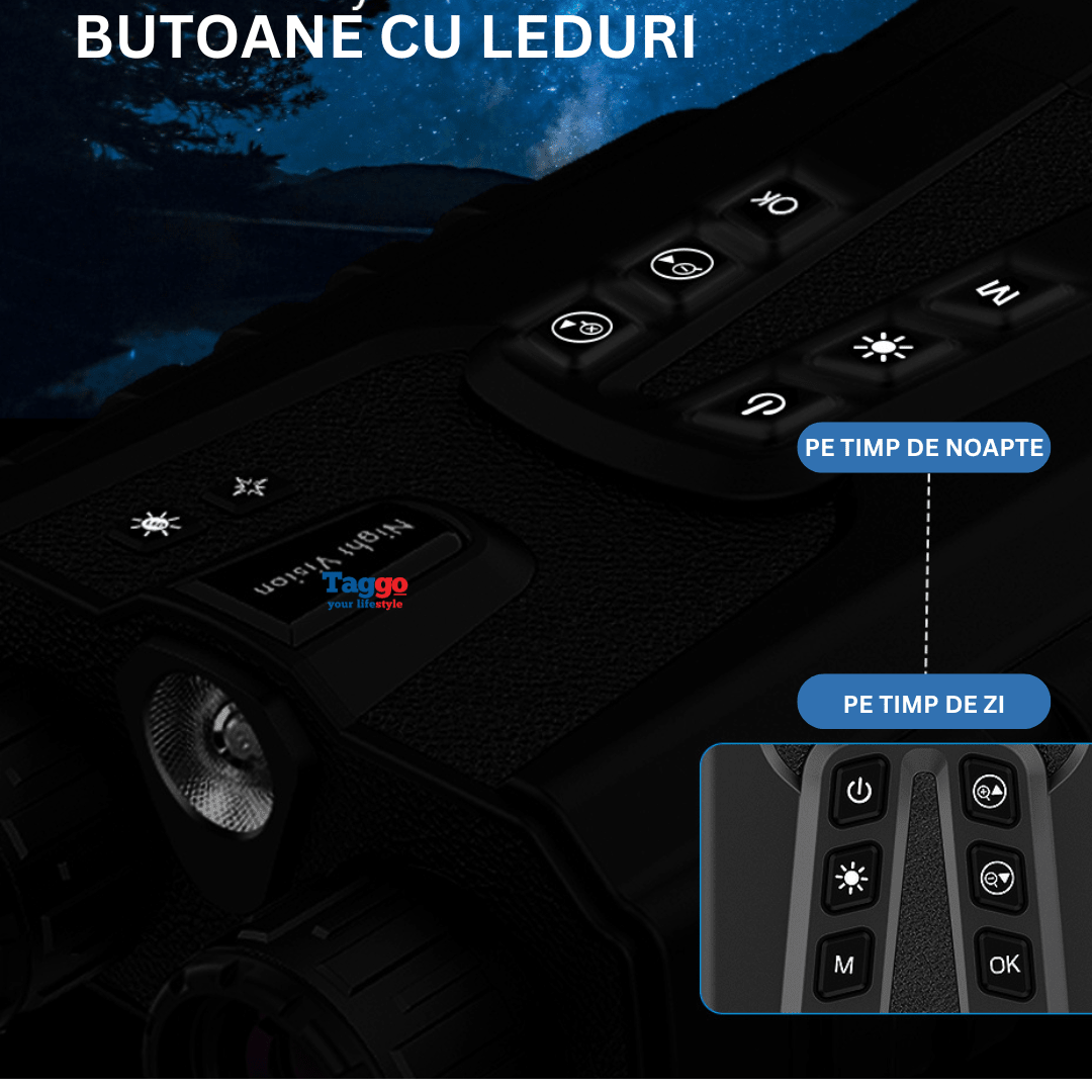 Binoclu digital profesional Taggo cu vedere nocturnă 4K, zoom 8x, ecran LCD, acumulator și vedere pe întuneric 300m, verde