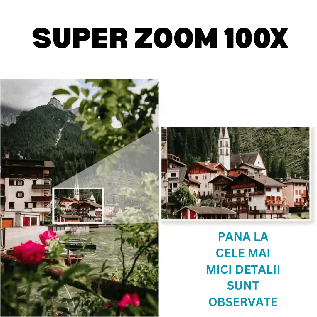 Camera de supraveghere 4G Taggo.ro, 20MP, zoom 100X, control din aplicație, urmarire automată și lentile multiple.
