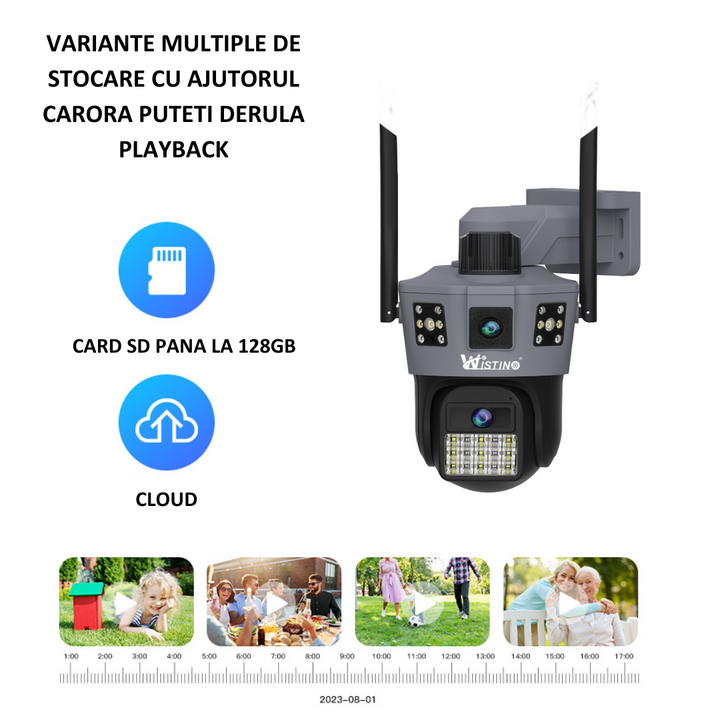 Camera de supraveghere 4G Cartela SIM 6K, 2 lentile, Control din aplicatie, Urmarire automata, Rezistenta la apa IP66 - Taggo.ro