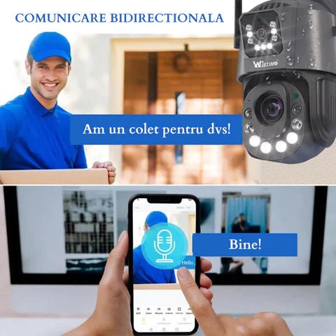 Camera supraveghere Fast Bundle cu panou solar, rezoluție 6K Ultra HD, zoom optic 100X și comunicare bidirecțională, lentile duale.