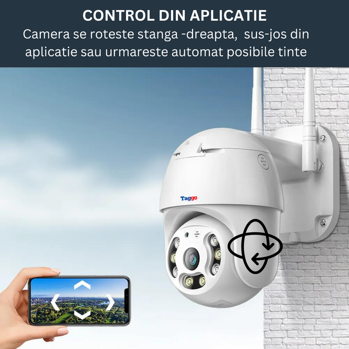 Camera Supraveghere WIFI, 5MP, Rezistenta La Apa, Rotire 360, Detectie Forma Umana, Notificare pe telefon - Taggo.ro