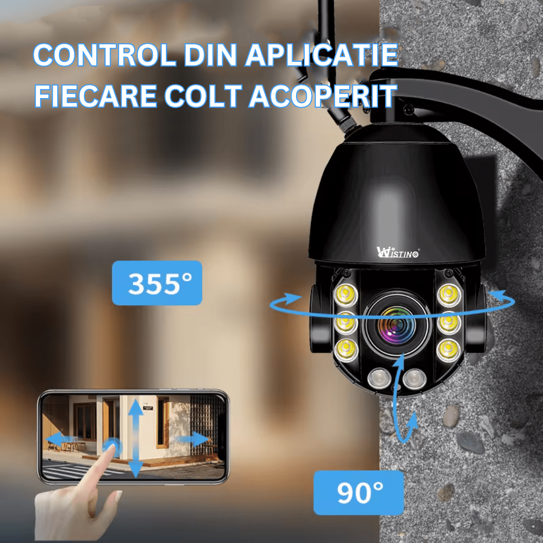 Camera de supraveghere 4G 4K Ultra HD cu zoom optic 100X, rotire din aplicație, rezistentă la apă IP66, de la Taggo.ro