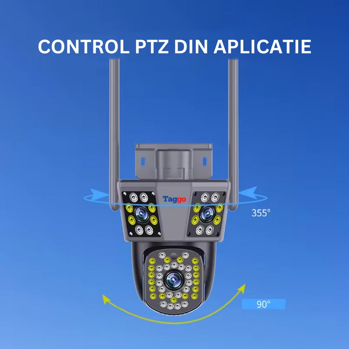 Camera de supraveghere WIFI 3K, 3 lentile, Control din aplicatie, Urmarire automata, Rezistenta la apa IP66 - Taggo.ro