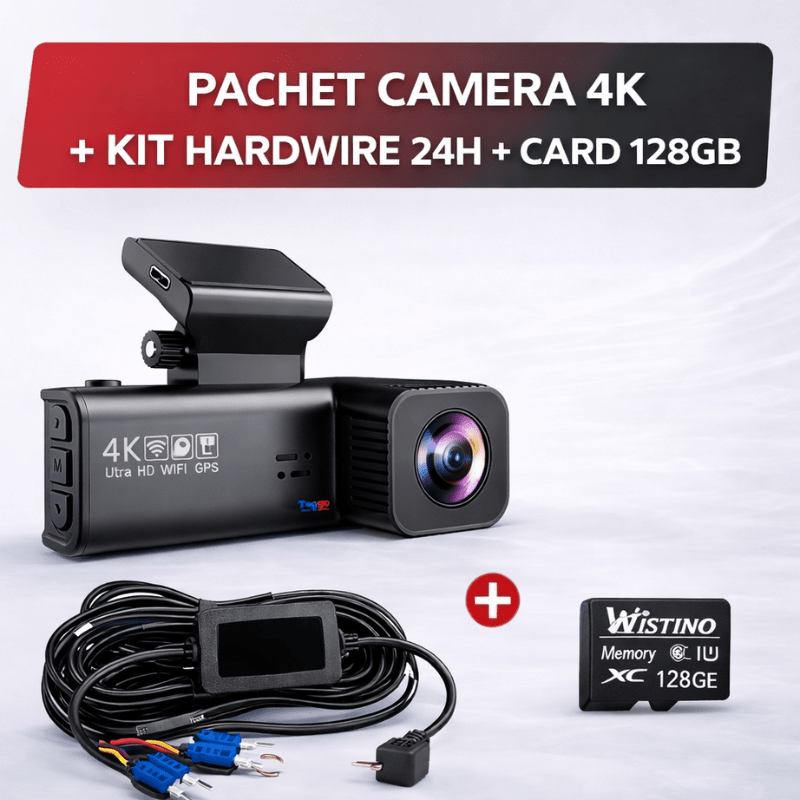 Adaptor cablu pentru camera auto DVR 4K Fast Bundle, compatibil cu kit hardwire și card memorie de 128GB