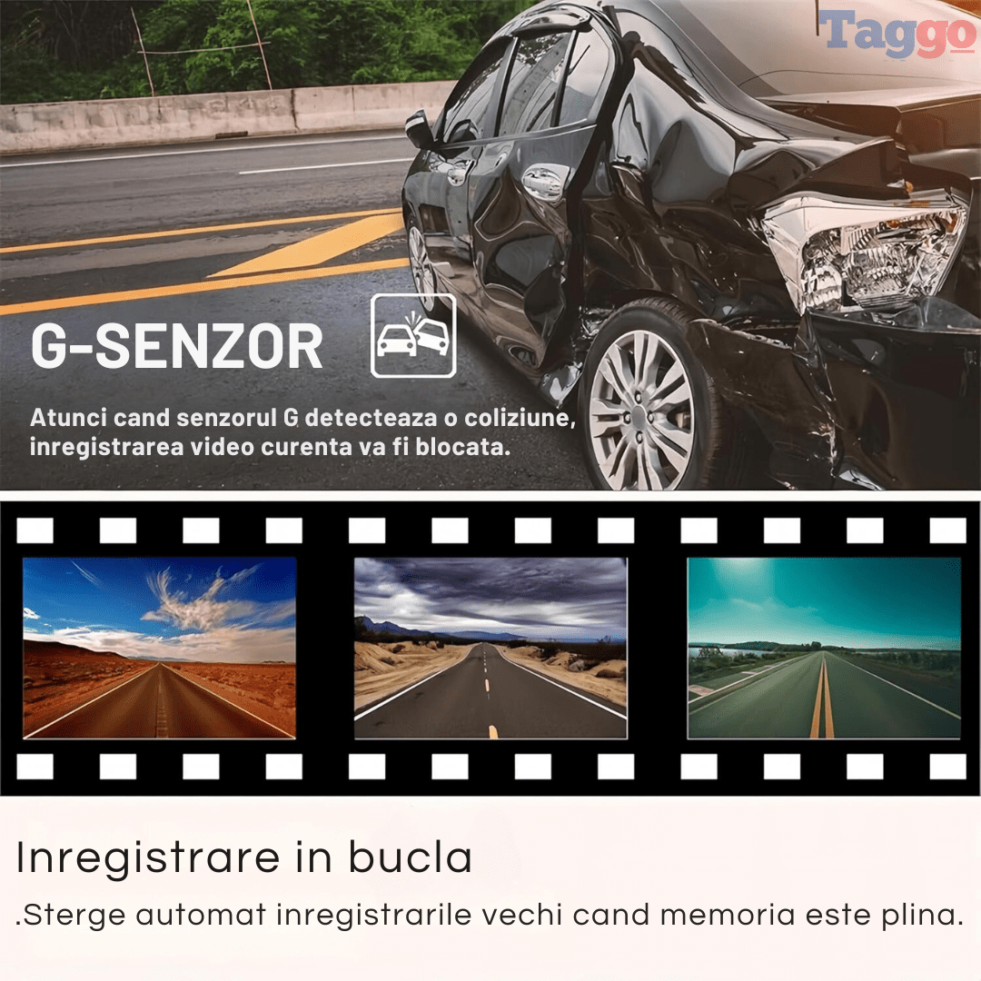Cameră auto dual lens 4K cu ecran LCD, camera spate 2K, interior 1080P, DVR WiFi, vizionare nocturnă, senzor Sony IMX 335