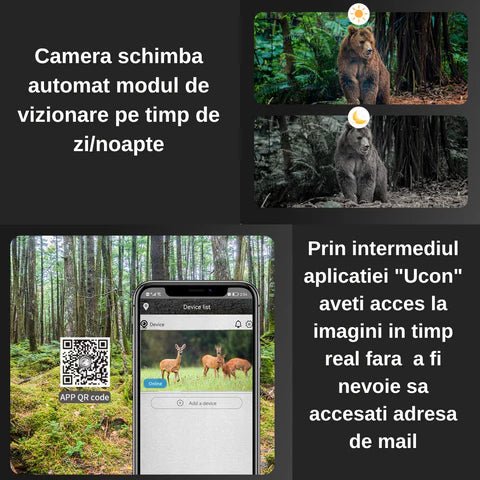Camera de vânătoare Taggo cu încărcare solară, 14 MP, rezoluție 2.7K, senzor PIR 20 m, unghi 120°, LED-uri 940nm, aplicație UCON