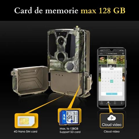 Card memorie max 128GB pentru camera de vânătoare Taggo WISTINO 4G 14 MP, rezoluție 2.7K, LED-uri 940nm, aplicație telefon.