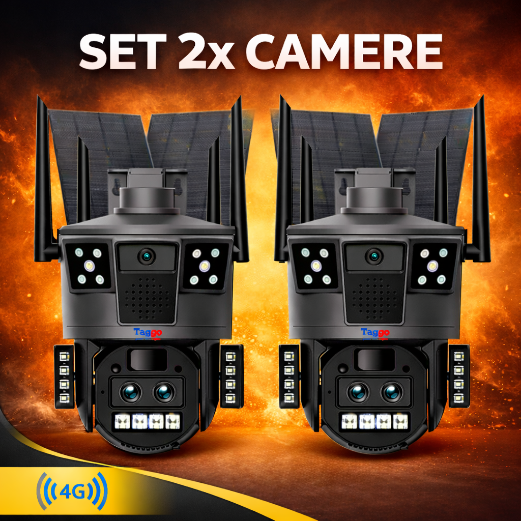 Pachet 1+1 Gratis, 2x Camere Supraveghere 4G, Panou Solar 30W, Comunicare Bidirectionala - Taggo.ro