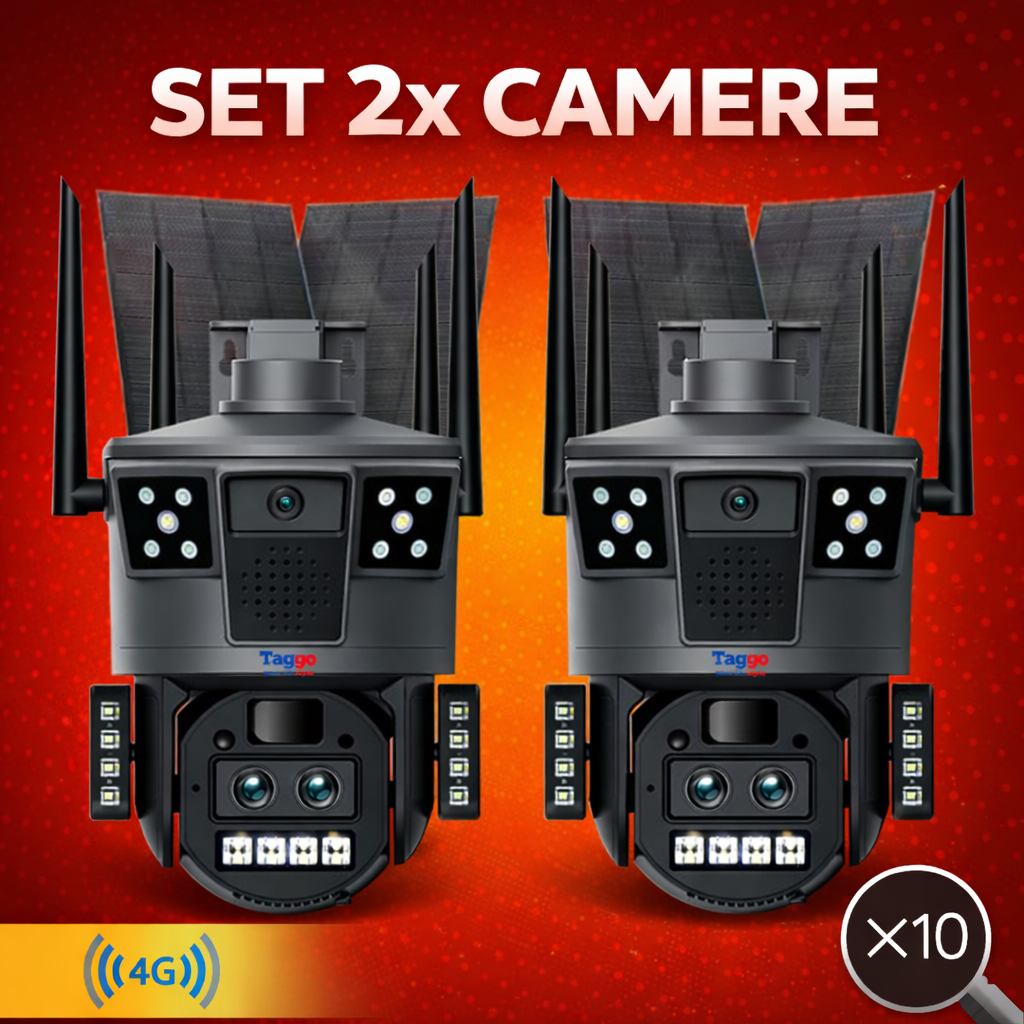 Pachet 2x Camere Supraveghere 4G, Panou Dublu 30W, ZOOM 10X, Comunicare Bidirectionala, Control din Aplicatie - Taggo.ro