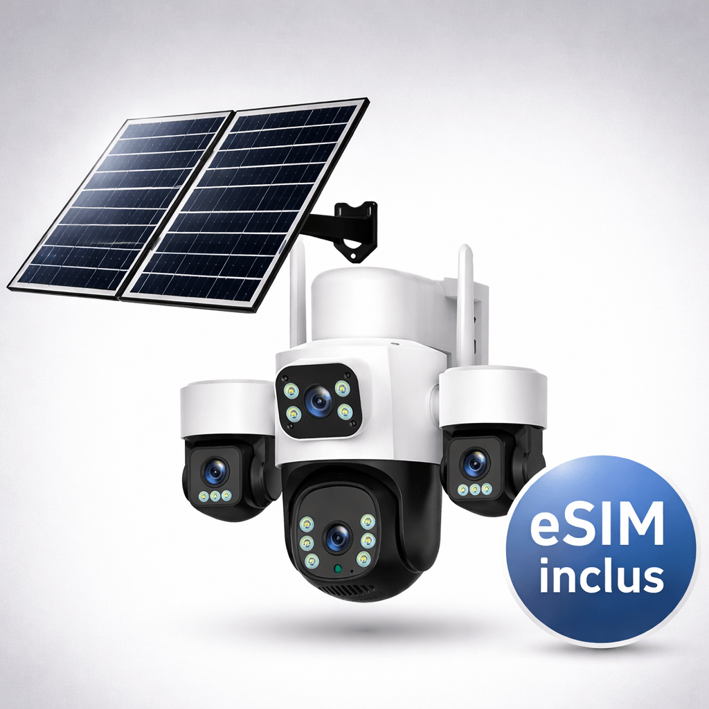 Camera de Supraveghere Taggo Pro Q50 cu 4 Lentile, 16MP, Dublu Panou Solar 20W, Conexiune 4G si eSIM, Control Aplicatie, Viziune Color si IR, Comunicare Bidirectionala, Protectie IP66 - Taggo.ro