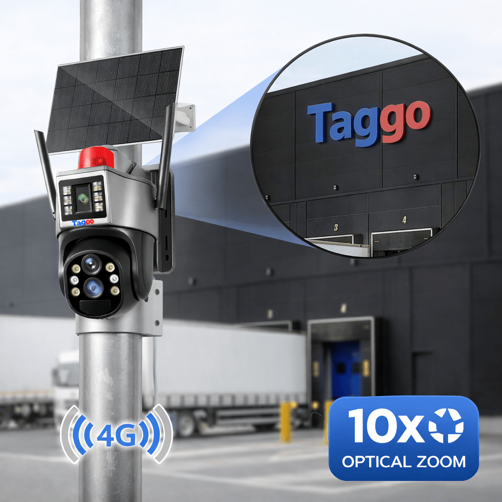 Camera de supraveghere 4K cu panou solar, zoom 10X și detectie umană, control prin aplicație, rezistență IP66, conexiune 4G.