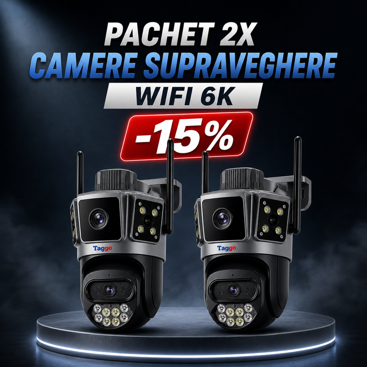 Pachet 2x Camere Supraveghee WIFI, 6K, 10MP, Rezistenta la apa