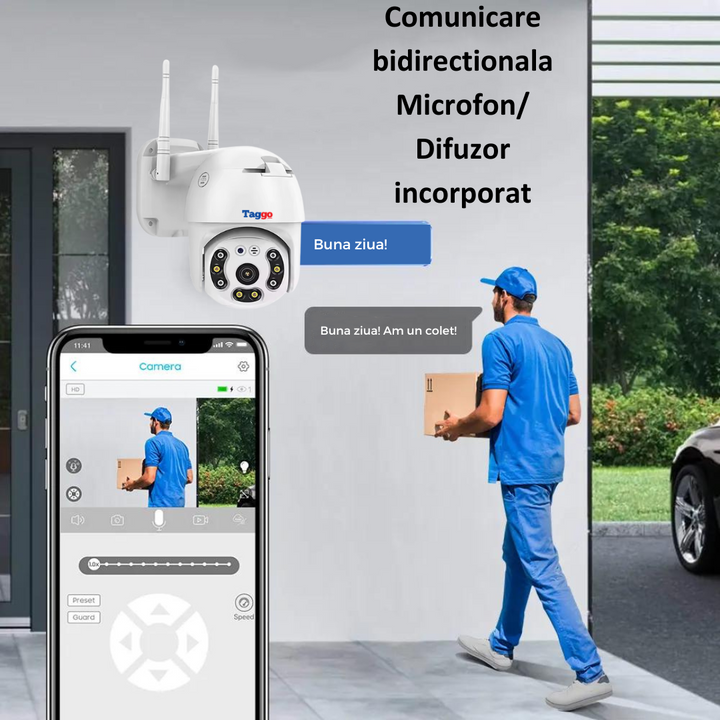 Camera Supraveghere WIFI, 5MP, Rezistenta La Apa, Rotire 360, Detectie Forma Umana, Notificare pe telefon - Taggo.ro