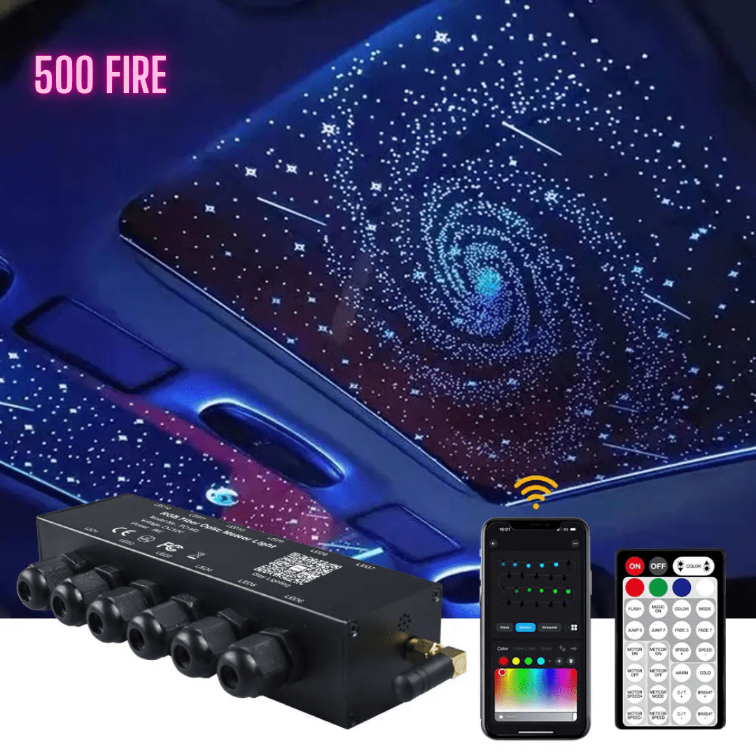 Kit fibra optică Taggo 9W cu efect stele căzătoare, RGB, 12 canale, 500 fire la 3m, 0.75mm, pentru decor spectaculos.