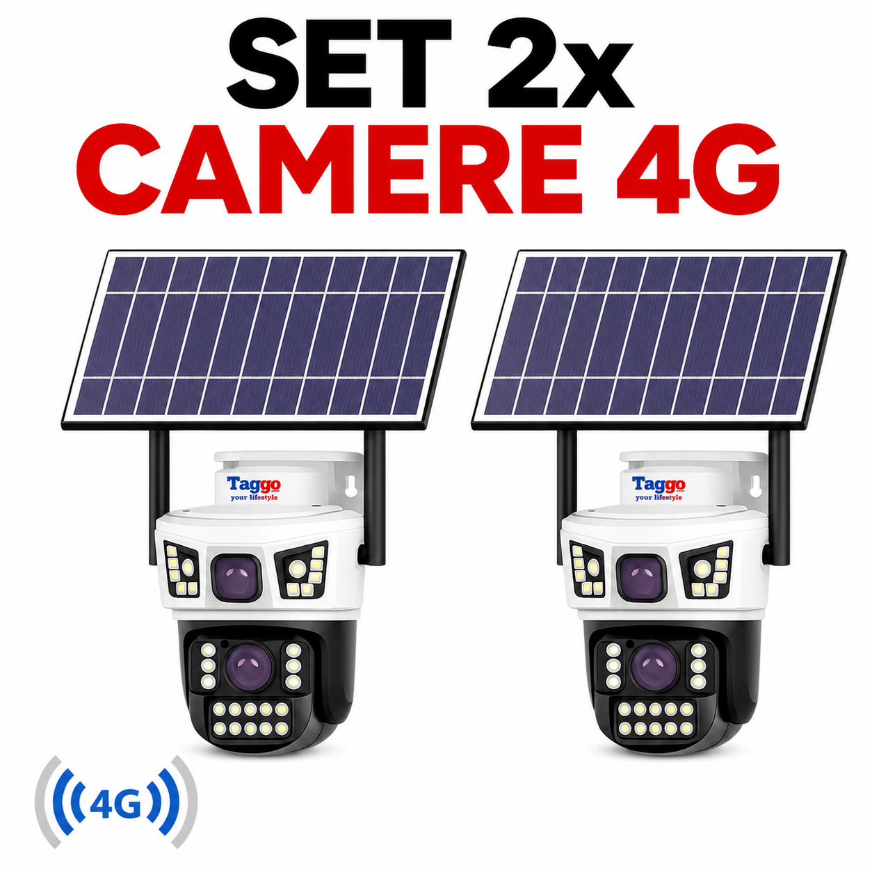Pachet 2x Camera Supraveghere Solara AOV 8MP 4G cu eSIM, 2 Lentile, Monitorizare 24/7, Full Color Noaptea,