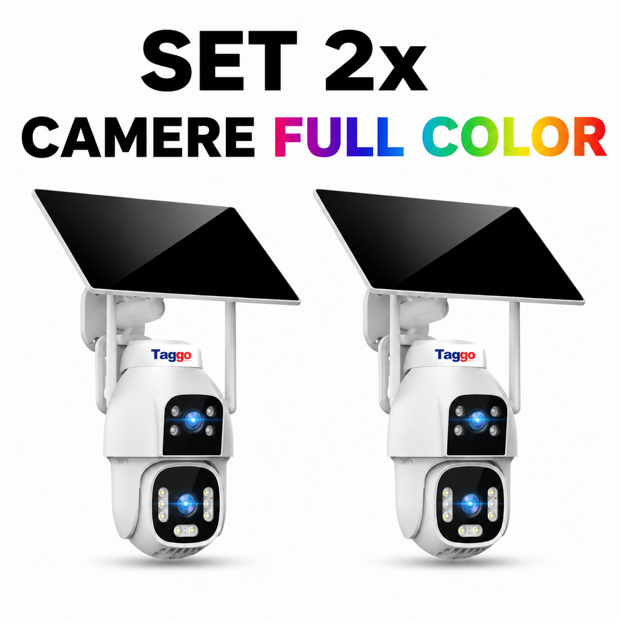 Pachet 2x Camere Supraveghere cu Panou Solar, 4G, Full Color Noaptea, AOV