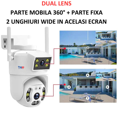 Camera 4G de supraveghere, Cartela SIM 4K, 8MP, 2 lentile, Control din aplicatie, Urmarire automata, Rezistenta la apa IP66 - Taggo.ro