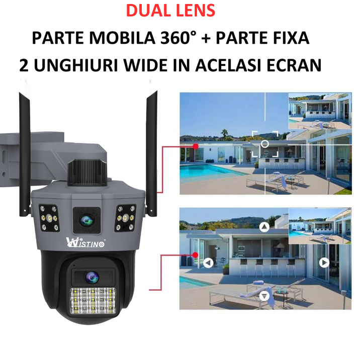 Camera de supraveghere 4G Cartela SIM 6K, 2 lentile, Control din aplicatie, Urmarire automata, Rezistenta la apa IP66 - Taggo.ro