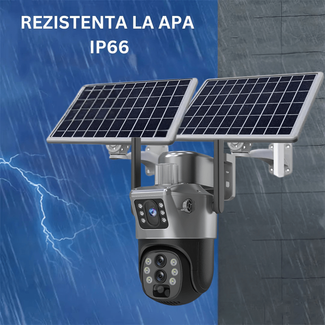 Camera supraveghere gri 4G 4K ULTRA HD, 8MP, zoom 10x, panou solar 10W, rezistentă la apă IP66, cu card de 64GB