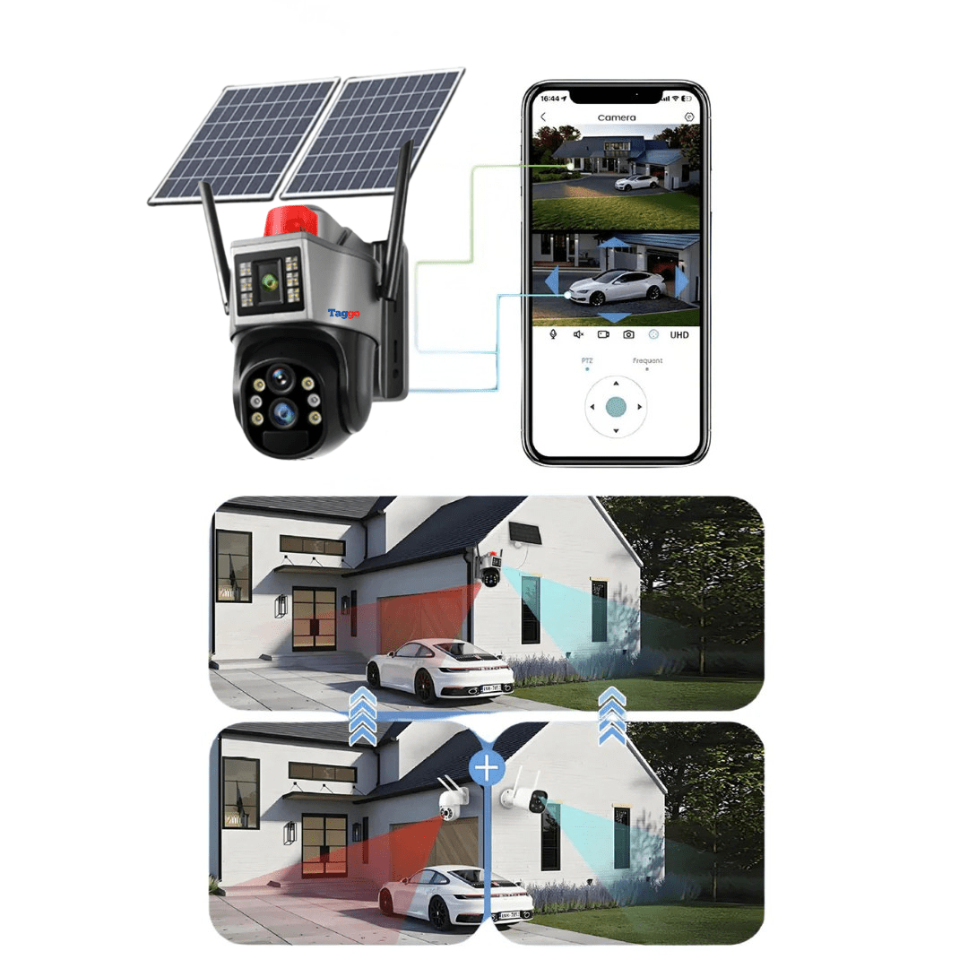 Camera de supraveghere Taggo cu panou solar 4K, zoom 10X, conexiune 4G, control app, detectie umană, IP66, card 64GB