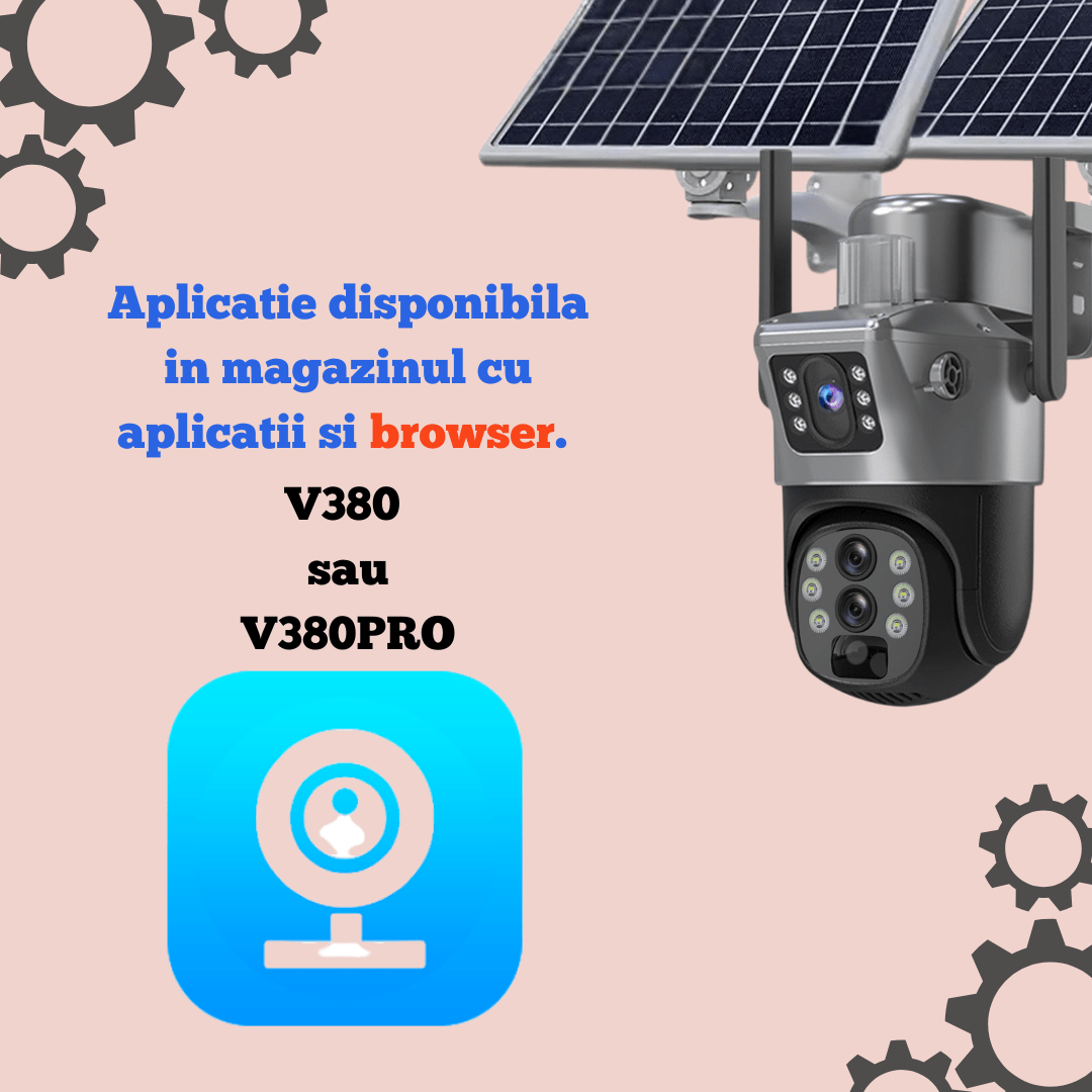 Camera de supraveghere gri 4G 4K ULTRA HD, 8MP, zoom 10x, panou solar 10W, rezistentă IP66 și card 64GB, model Taggo.ro