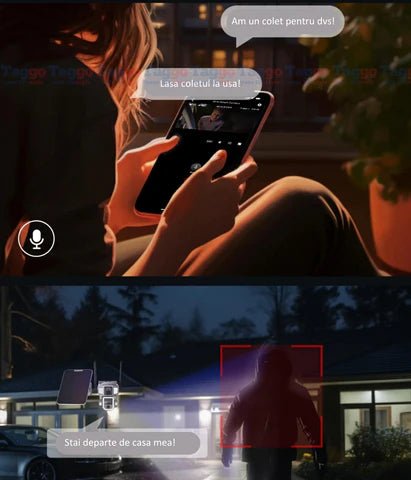 Camera supraveghere 4G 2K Ultra HD Taggo.ro cu dublu lens, zoom optic 20X, încărcare solară, rotire din aplicație și rezistență IP66