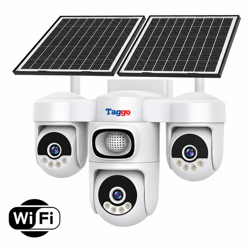 Camera de supraveghere Wifi cu dublu panou solar, 12MP, 3 lentile, functie AOV, comunicare bidirectionala, detectie umana AI