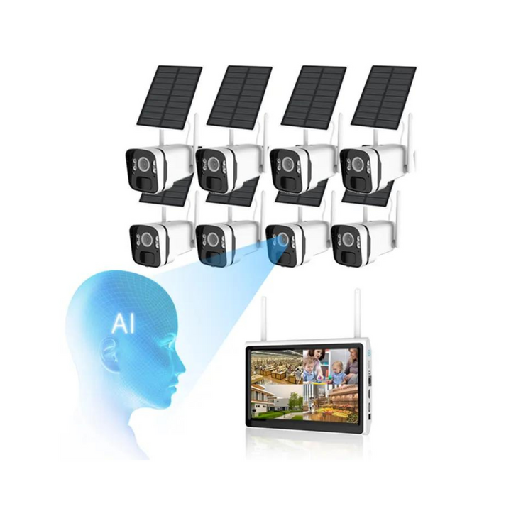 Sistem Supraveghere 8 Camere Profesional CCTV cu Incarcare Solara, 8 Canale HD 4MP Wireless Monitor LCD IR 30m - Taggo.ro