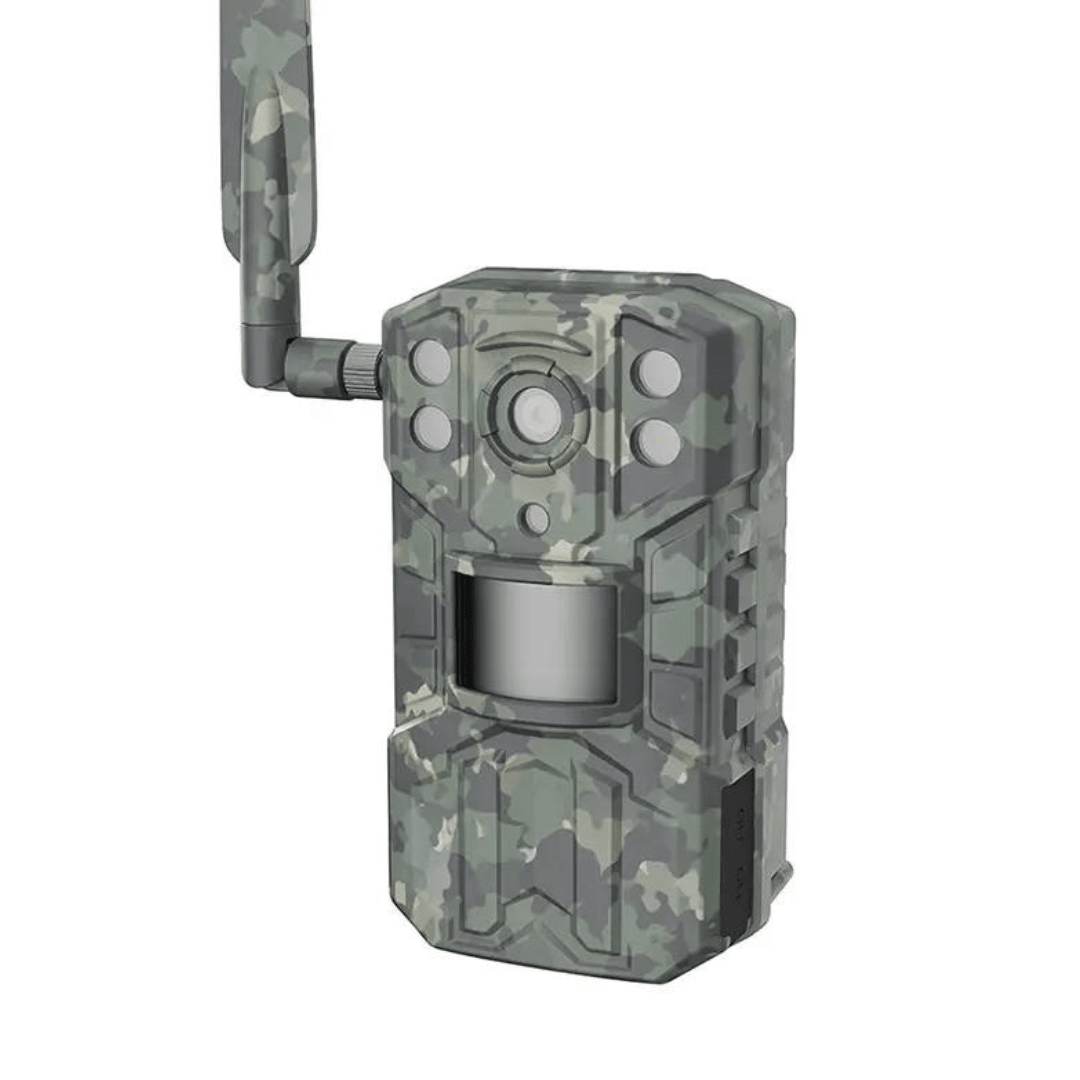 Camera de vânătoare Taggo WISTINO 4G cu rezoluție 2.7K, PIR 20m, unghi 120°, iluminare IR 940nm, control via aplicație telefonică.